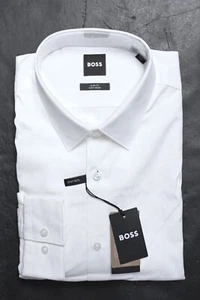 Hugo Boss Men Isko Easy Iron Slim Fit Solid White Cotton Dress Shirt 43 17 32/33 - Picture 1 of 10
