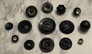 Black Estate Sewing & Crafting Fancy Vintage Plastic Buttons Lot J-32 - Picture 1 of 12