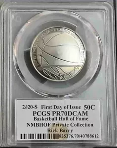 2020 S 50C Basketball Hall of Fame PCGS PR70DCAM FDOI NMBHOF Rick Barry - Picture 1 of 2