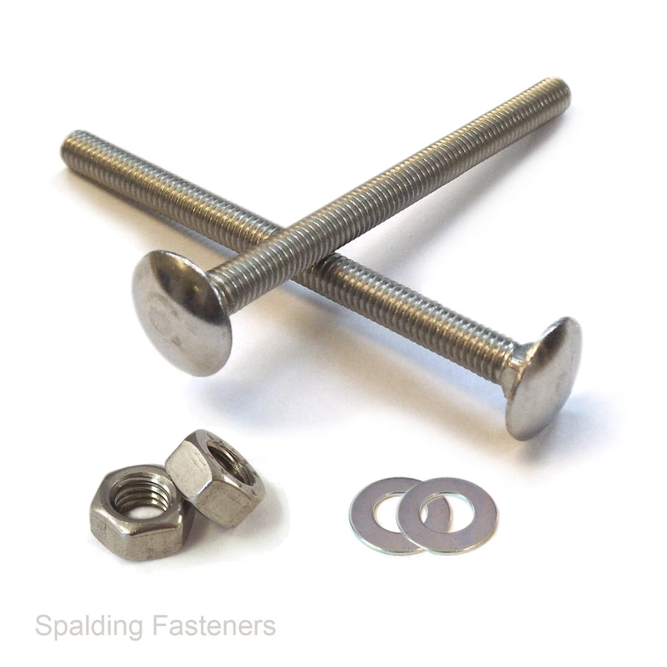 SPALDING FASTENERS Metric A2 Stainless Steel Coach Bolts DIN603 with Full Nuts & Washers - M5 & M6