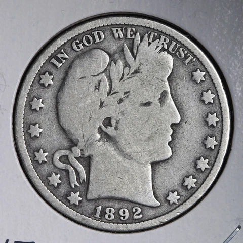1892 Barber Silver Half Dollar CHOICE VG+ E277 STHF Cover