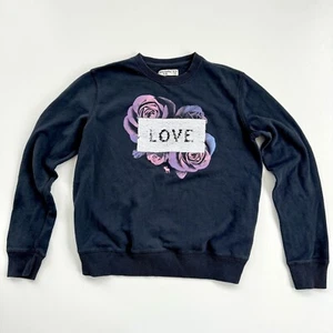 Abercrombie Kids Pullover Sweater Girls 15/16 Love Amour Flip Sequin Navy - Picture 1 of 11