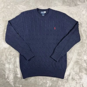 Vtg Polo Ralph Lauren Sweater Kids Unisex L Blue Fisherman Cable Knit 3371 - Picture 1 of 9