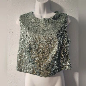 City Chic Pale Blue Sequin Crop Top - XXS/12 - Picture 1 of 4