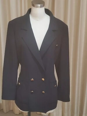 Vtg 1980 Authentic Chanel Boutique Silk Navy Jacket Blazer Rare Elephant Buttons - Image 1 of 4