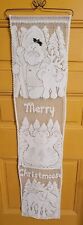 Machine Made Lace Santa Reindeer Moose Merry Christmas Hanging Wall Decor White