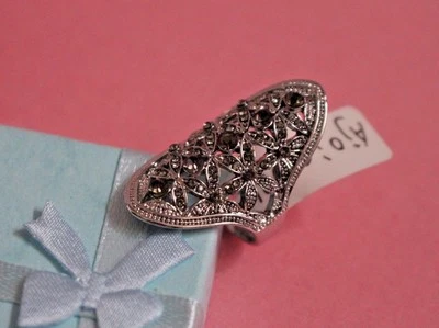 Grande Hermoso Conjunto Único Vintage, Anillo Damas Circonita Cúbica Negra, Talla 7, 8,9 Foto 1 de 4