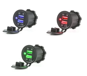 Enchufe USB negro 12V/24V con LED azul, rojo o verde - Imagen 1 de 4