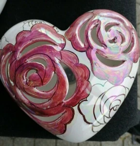 cuore traforato profumatore ceramica porta profumo potpourrie dipinto a mano - Foto 1 di 6