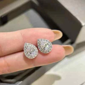 2Ct Pear Cut Lab Created Diamond Womens Stud Earrings 14k White Gold Plated - Picture 1 of 4
