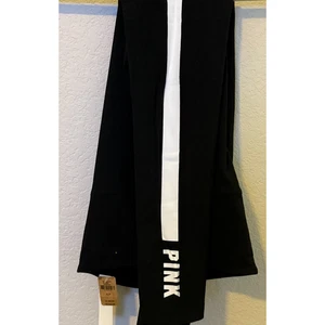 Victoria's Secret PINK LEGGINGS Black White Stripe and Logo Small NWT - Picture 1 of 5