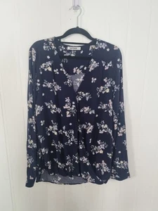 JUST JEANS size 12 blue floral v neck long balloon sleeve chambray basic blouse - Picture 1 of 7