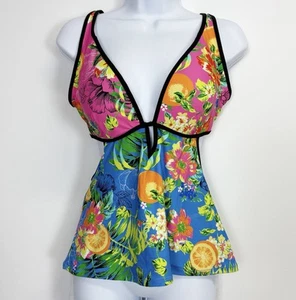 Bar iii Tankini Top Womens Large Multi Blue Citrus Floral Summer Spritz Swim NWT - Picture 1 of 12