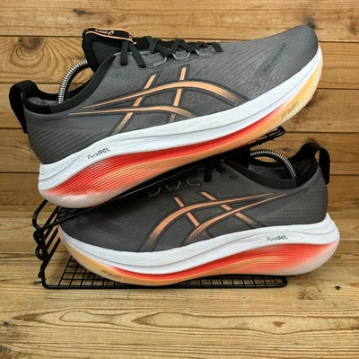 Scarpe da ginnastica Asics uomo taglia UK 10 Gel Nimbus 27 larghe grigio arancione corsa su strada - Immagine 1 di 4