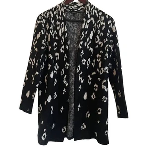Talbots Women Cardigan Sweater XS Black White Open Front Long Line Cozy Office - Picture 1 of 9