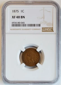 1875 Indian Head Small Cent XF 40 BN NGC 1C US COIN PENNY - Picture 1 of 4