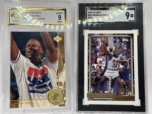 Michael Jordan & Gold Rookie Shaquille O'Neal NBA Basketball Cards Graded MINT 9 - Picture 1 of 4