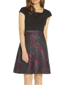 NWT ADRIANNA PAPELL 16 Floral Jacquard Fit & Flare Short Cocktail Dress $159 S6 - Picture 1 of 8
