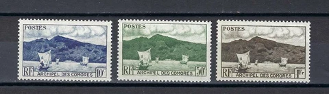 Comoro Islands 1950 Sc# 30-32 Anjouan bay Boat Comores French territory MNH Cover