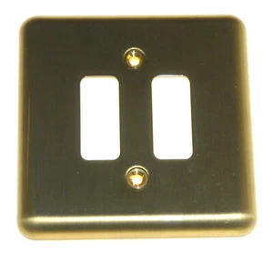 MK Albany Plus K3432 SAB 2 Gang Flush Cover Faceplate Satin Brass Finish New - Picture 1 of 5