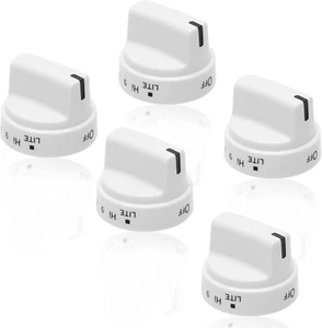GE Gas Range Burner Knob Replacement - 5 Pack White Control Knobs - Picture 1 of 12