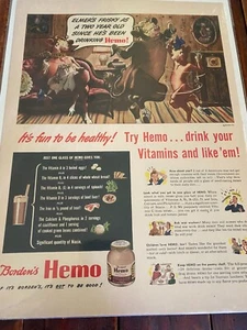 Vintage 1943 Borden's Hemo Elmer Dancing With Beulah ad - Picture 1 of 1