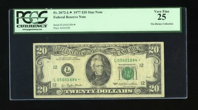 DBR 1977 $20 FRN STAR San Francisco Fr. 2072-L* PCGS 25 Serial L05601884* - Image 1 of 2