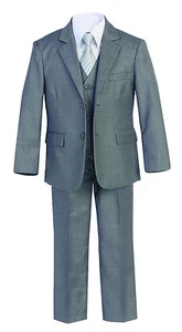 Magen Boys gray FORMAL SLIM FIT suit 7 pcs set coat,vest,pant,shirt,clip tie - Picture 1 of 7