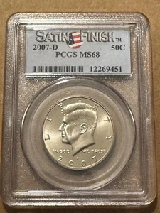 2007-D 50c KENNEDY HALF DOLLAR PCGS Satin Finish MS67 GEM - Picture 1 of 2