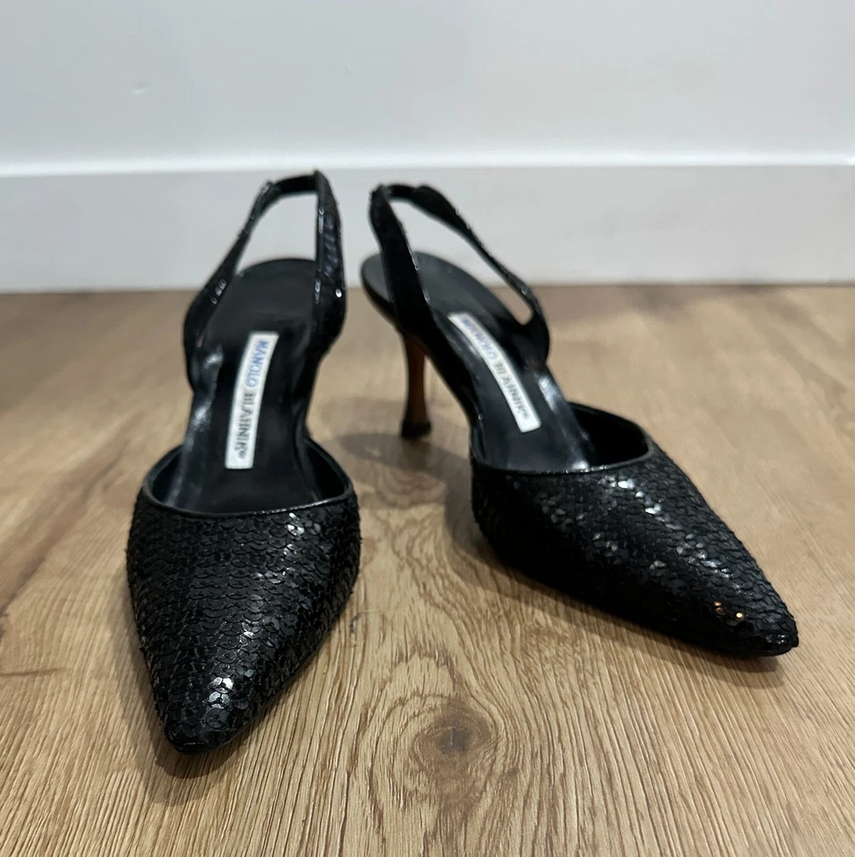 manolo blahnik черный слинга назад блестки винтажный Y2K 37 - Изображение 1 из 4