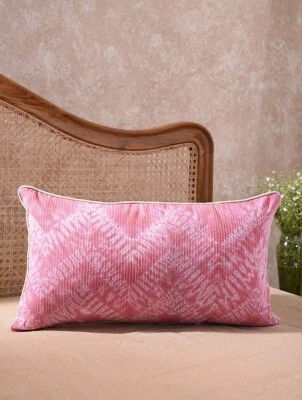 Shiboru-Kantha Cushion Cover tie & dye 14x26, pink colour, rectangle - Image 1 of 4