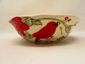 Natural Poinsettia by Gibson Soup Bowl Red Poinsettias & Berries, Cardinals b67 - Picture 1 of 6