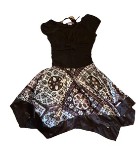 Girls 12 (L) My Michelle Brown Y2K Floral Silky Dress Handkerchief Hem Retro - Picture 1 of 12