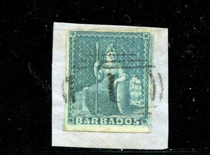 Barbados #5 (B545) Britannia 1/2 p deep green on piece, Used, FVF, CV$230.00 - Picture 1 of 2