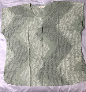 Kozii Organic Cotton Blouse Top Size L Cap Sleeve Green Geometric Button Front - Picture 1 of 8