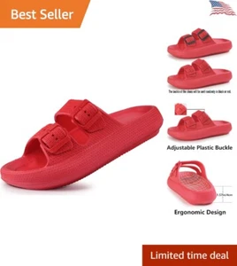 Women/Men's Pillow Slippers - Adjustable Double Buckle Slides - EVA Flat Sandals - Picture 1 of 9