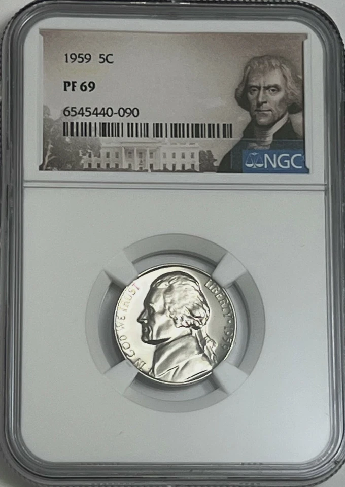 1959 NGC PF69 Proof Thomas Jefferson Nickel 5c Portrait Label - Image 1 of 3