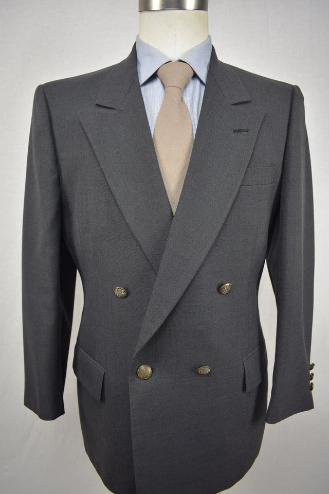 Blazer The Sansabelt 1980-90 lã cinza escuro sólido peito duplo tamanho: 40S - Imagem 1 de 4