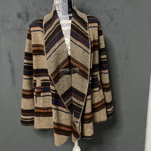 Fenn Wright Manson Poncho Wrap Cardigan Striped Sweater Jacket Womens M Bohemian - Picture 1 of 8