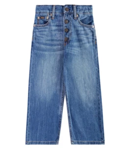 Polo Ralph Lauren Cropped Wide-leg Denim Jeans Girls 10 Blue Pocket Button Front - Picture 1 of 18