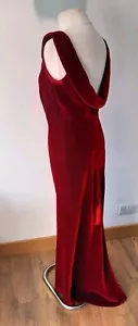 Abito Monsoon vintage anni 90 velluto ricco rosso taglio bias cappuccio schiena bassa maxi adatto UK 12 - Foto 1 di 16
