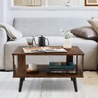 2-Tier Wooden Coffee Table Industrial Side Table Small Center Table