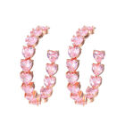 Women Girl Fashion Rose Gold Plated Pink Heart Zircon Crystal Hoop Earrings Gift