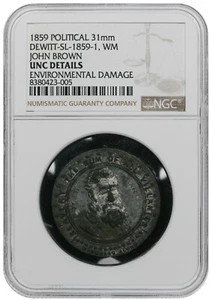 1859 DeWitt-SL-1859-1 WM John Brown Bag Head Hangman Medal NGC UNC Details - Picture 1 of 2