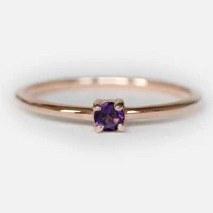 Purple Amethyst Solitaire Ring 14k Rose Gold Finish Jewelry - Picture 1 of 6