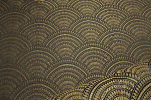 Stoff Polyester Baumwolle Gobelin Welle schwarz gold Japan Muster Seigaiha