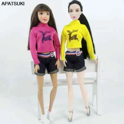 Hirsche Oberteile Kurze Hose Kleidung für Barbiepuppe Outfits 1/6 Puppen Zubehör