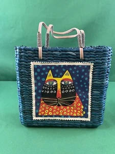 Straw/Rattan Kitty Handbag Laurel Burch Cat Sun-N-Sand Small Tote Bag - Picture 1 of 8