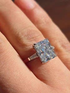 3.00 CT Radiant Cut Moissanite Three Stone Wedding Ring Real 10k White Gold - Picture 1 of 15
