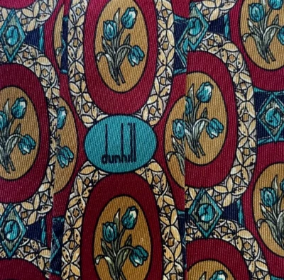 Corbata roja verde dorada floral con logotipo de seda DUNHILL Foto 1 de 4